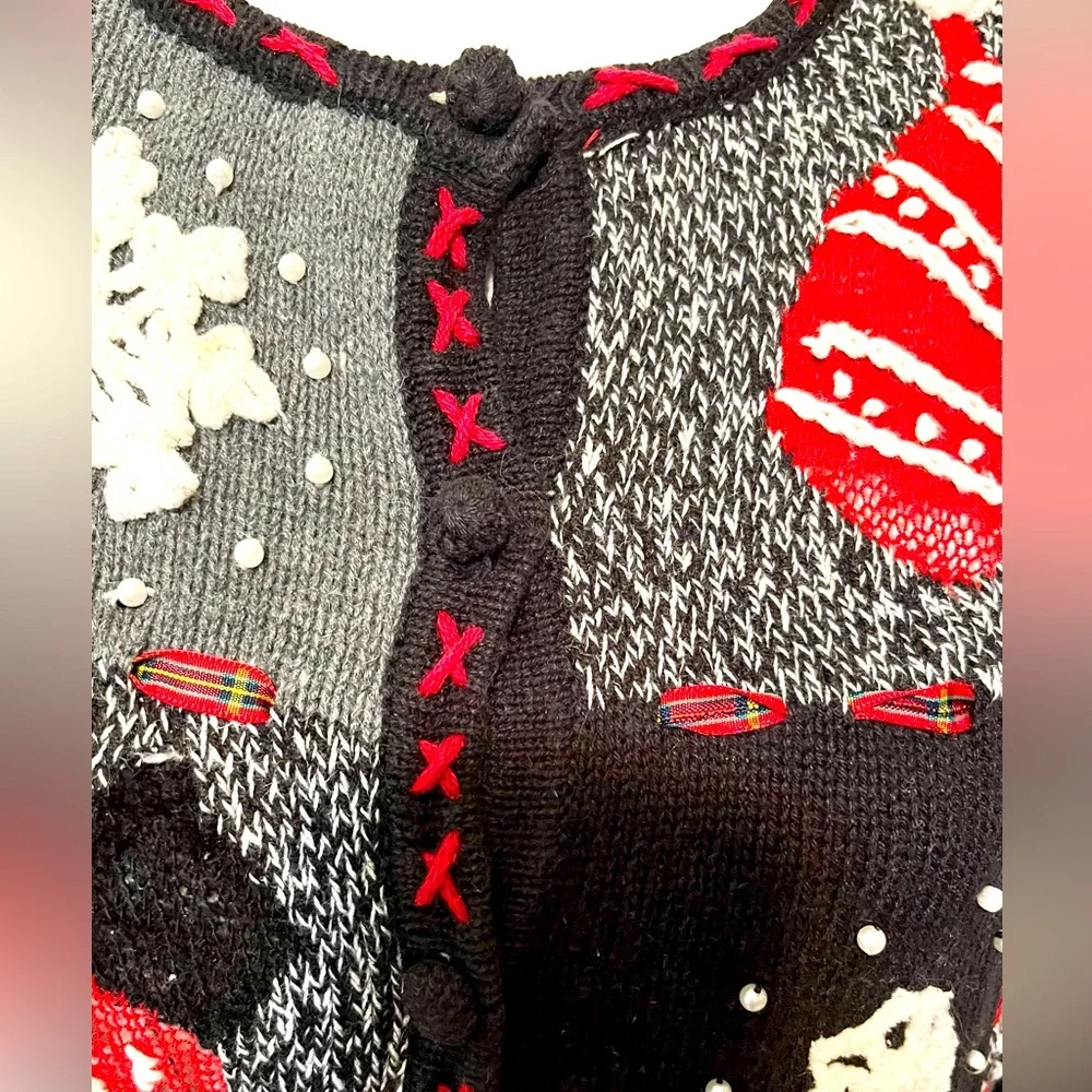 Designers Originals Holiday Christmas Cardigan Sweater with Scottie Dogs Size L
